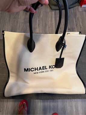 Michael Kors Cream and Black Logo Canvas Tote